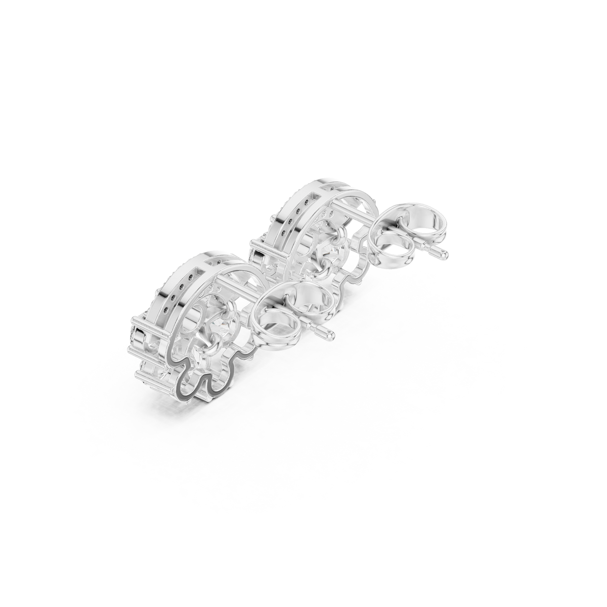 Art Deco Lab Diamond Pear Shape Floral Fan Cluster Studs Earrings - View 7