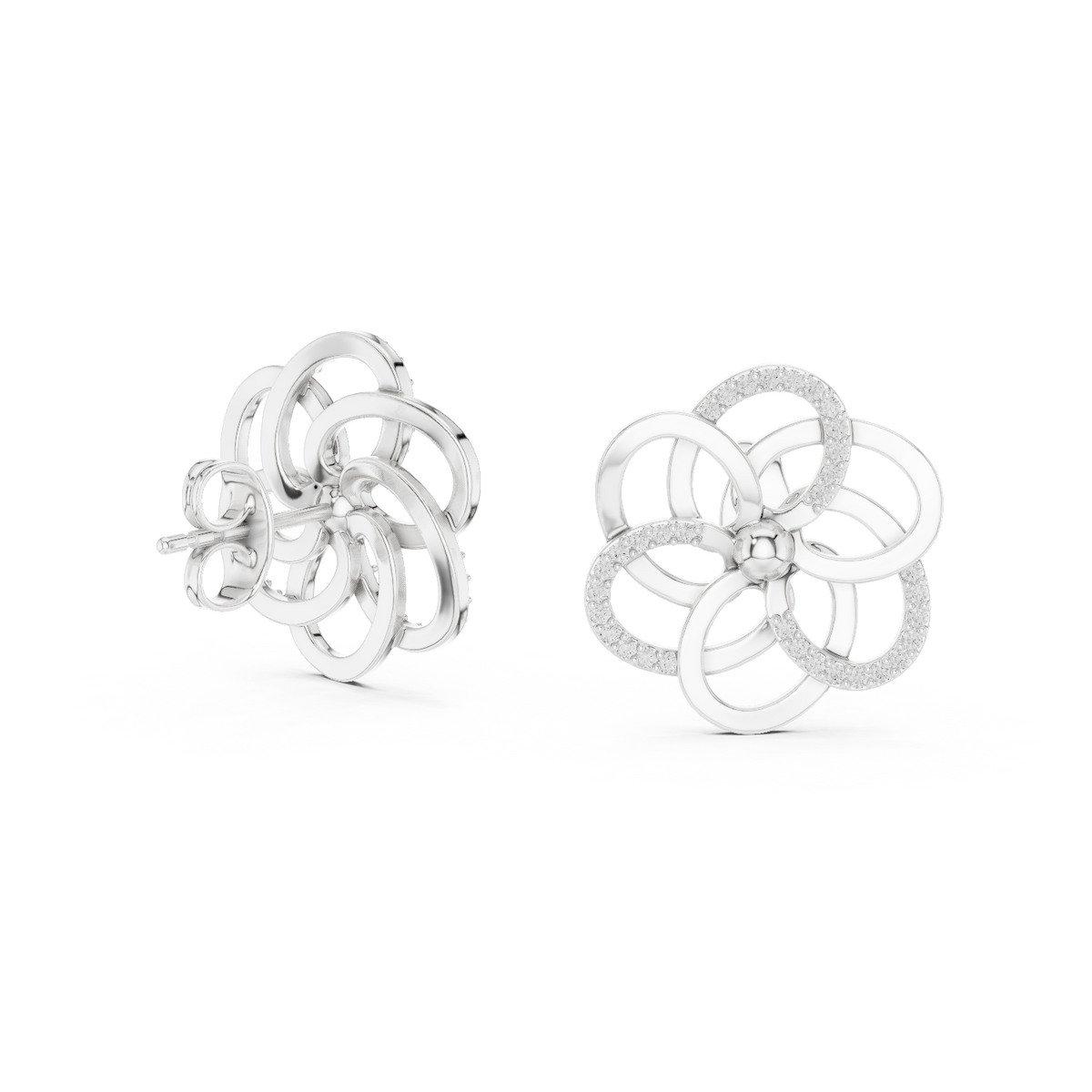 Intertwined Bloom Floral Lab Grown Diamond Stud Earrings with Pavé Accents - View 4