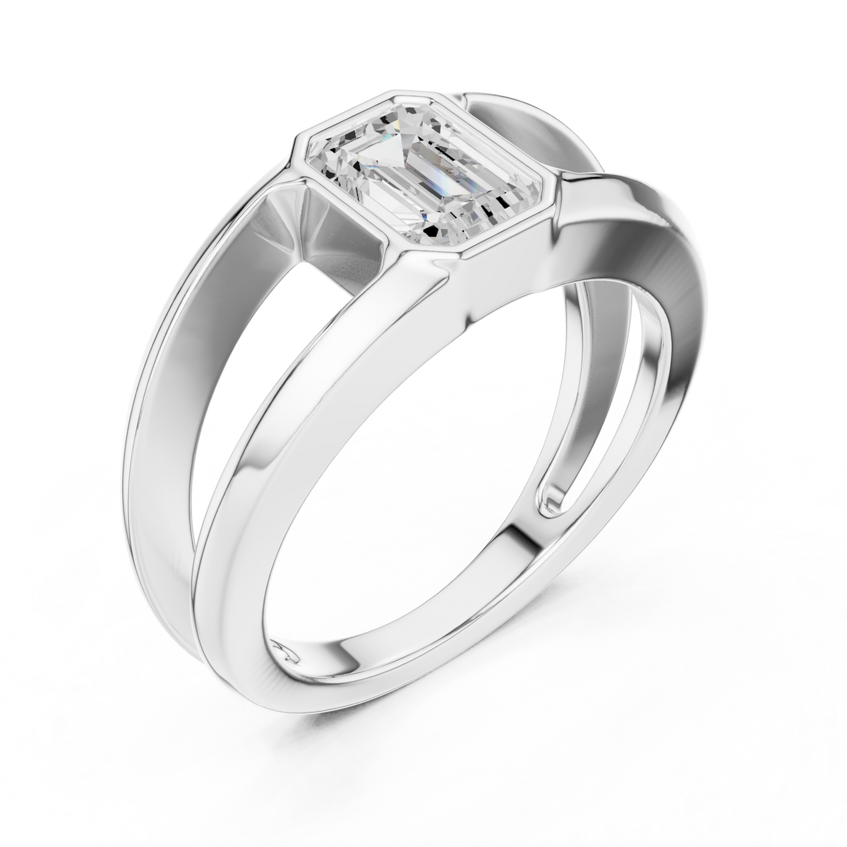 Emerald Cut Moissanite Diamond Men's Architectural Bezel Statement Band - View 4