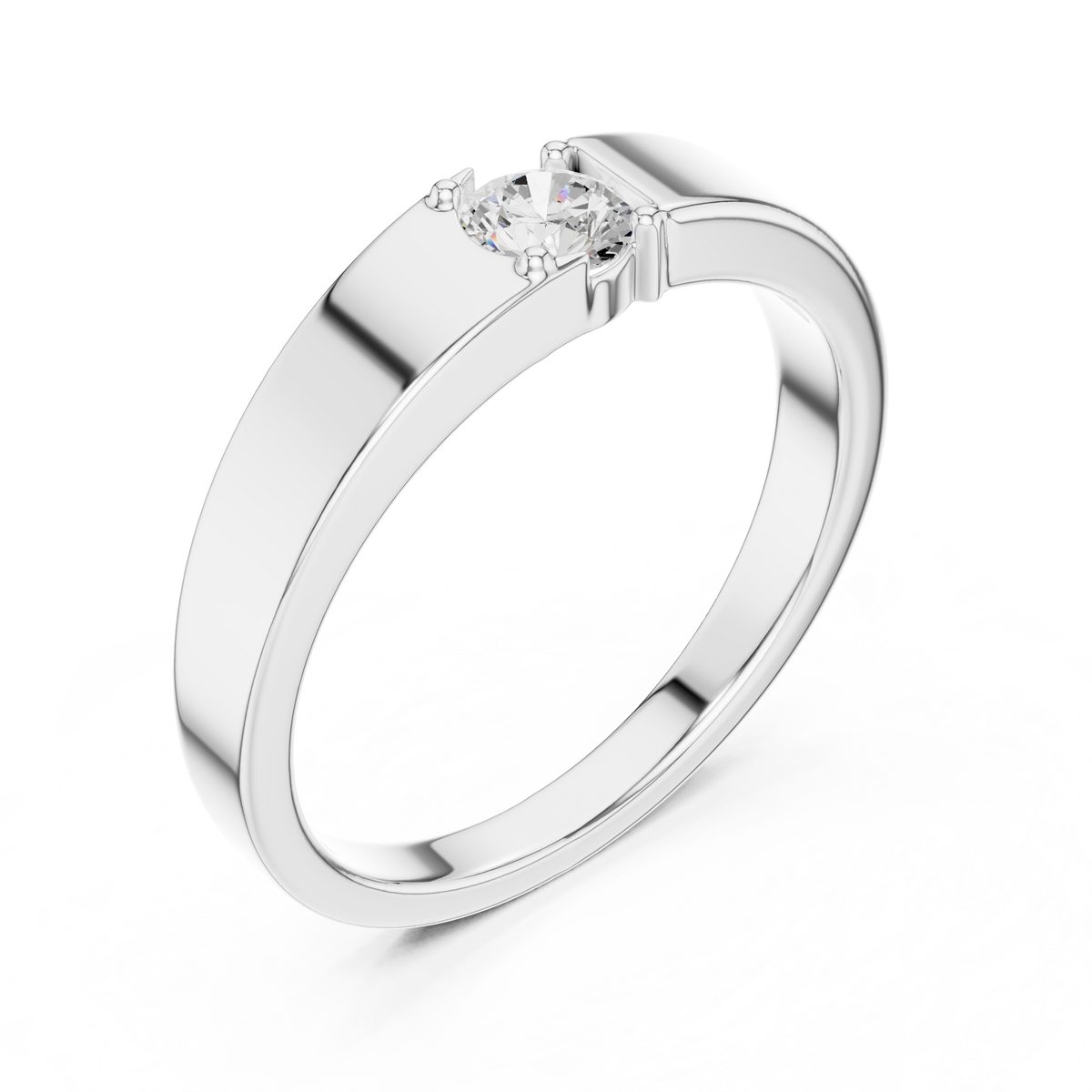 Round Cut Moissanite Diamond Men's Modern Flush Set Engagement Ring - View 4