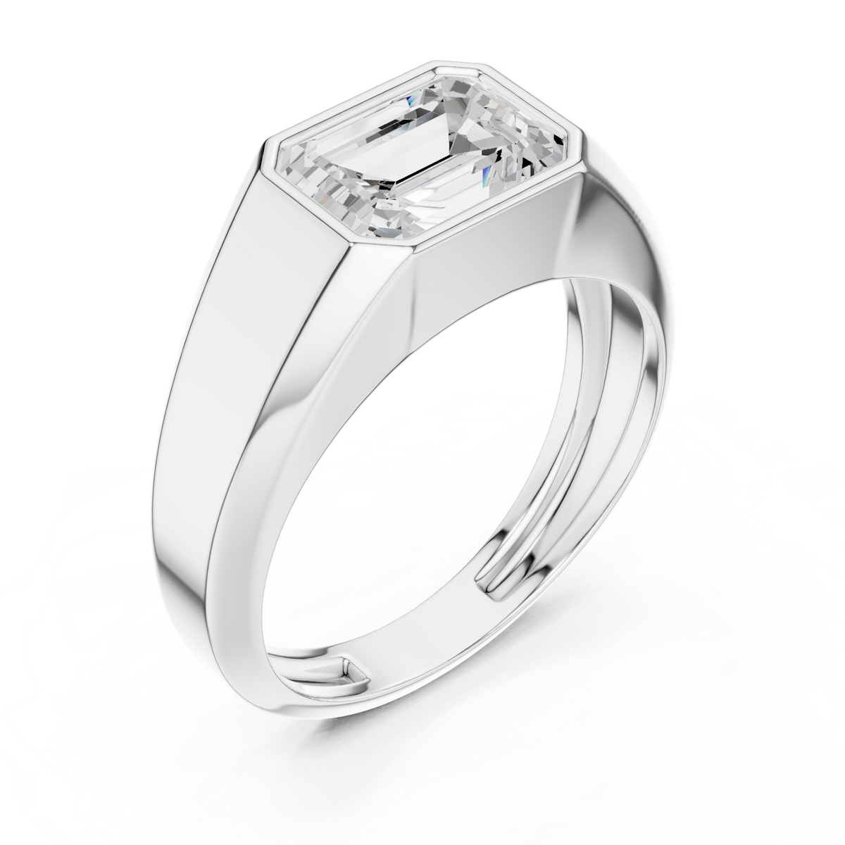 Emerald Cut Moissanite Diamond Men's Heavy Gold Solitaire Statement Ring - View 4