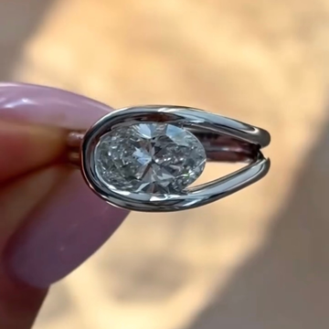 Oval Cut Lab Diamond Bypass Solitaire Engagement Ring