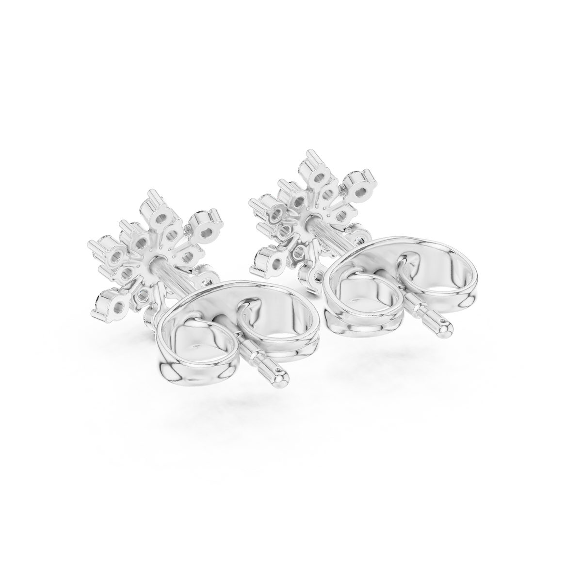 Snowflake Floral Cluster Round Lab Diamond Stud Earring - View 10