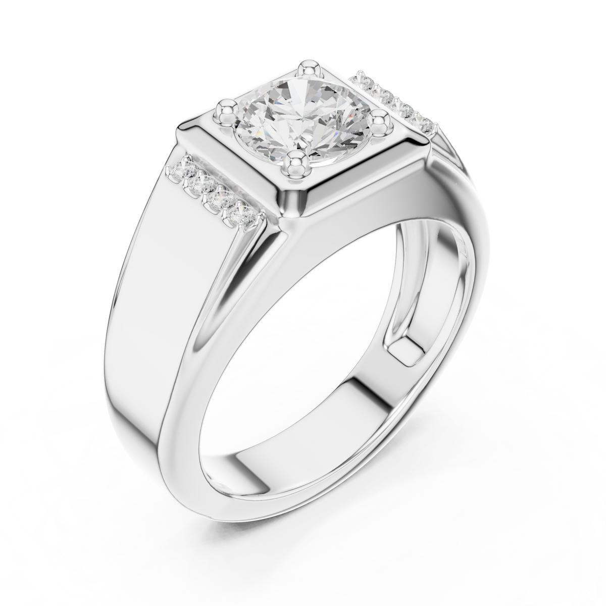 Round Cut Lab Grown Diamond Men's Side Channel Accent Gold Band - View 4