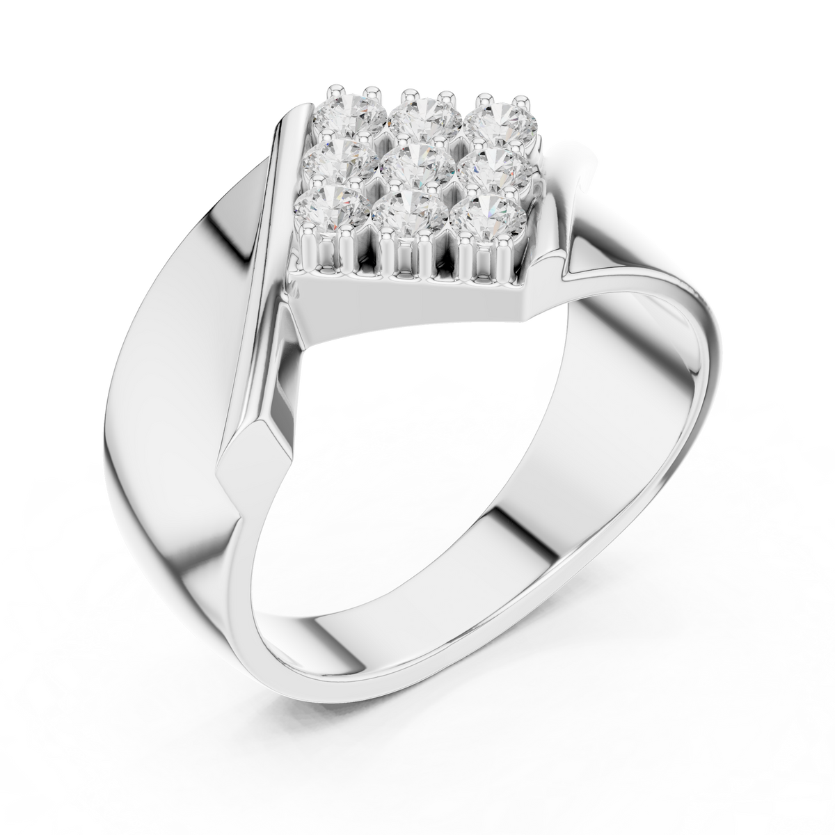 Round Cut Lab Grown Diamond Men's Unique Square Top Ring - View 4