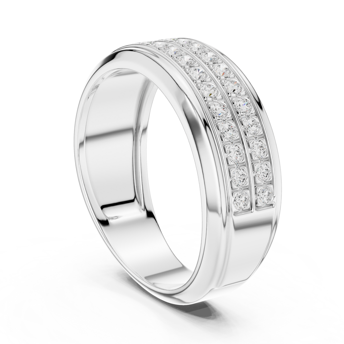 Round Cut Lab Grown Diamond Men's Two Row Eternity Wedding Band - View 7