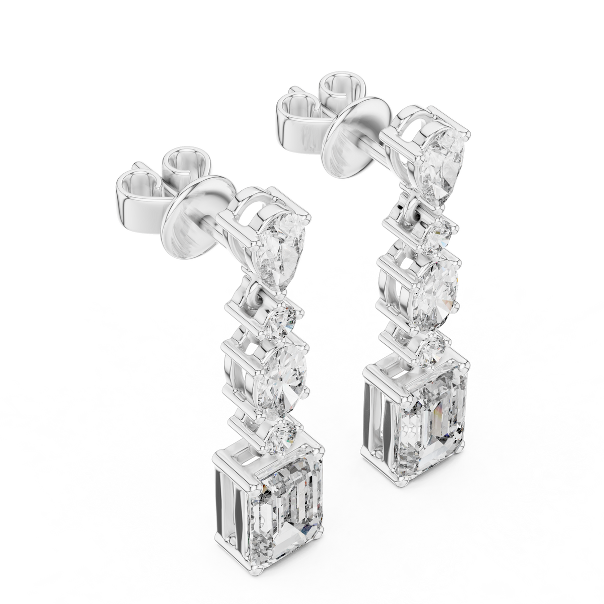 Regal Lineage Emerald Cut Moissanite Diamond Drop Earrings with Pear & Oval Accents - View 4
