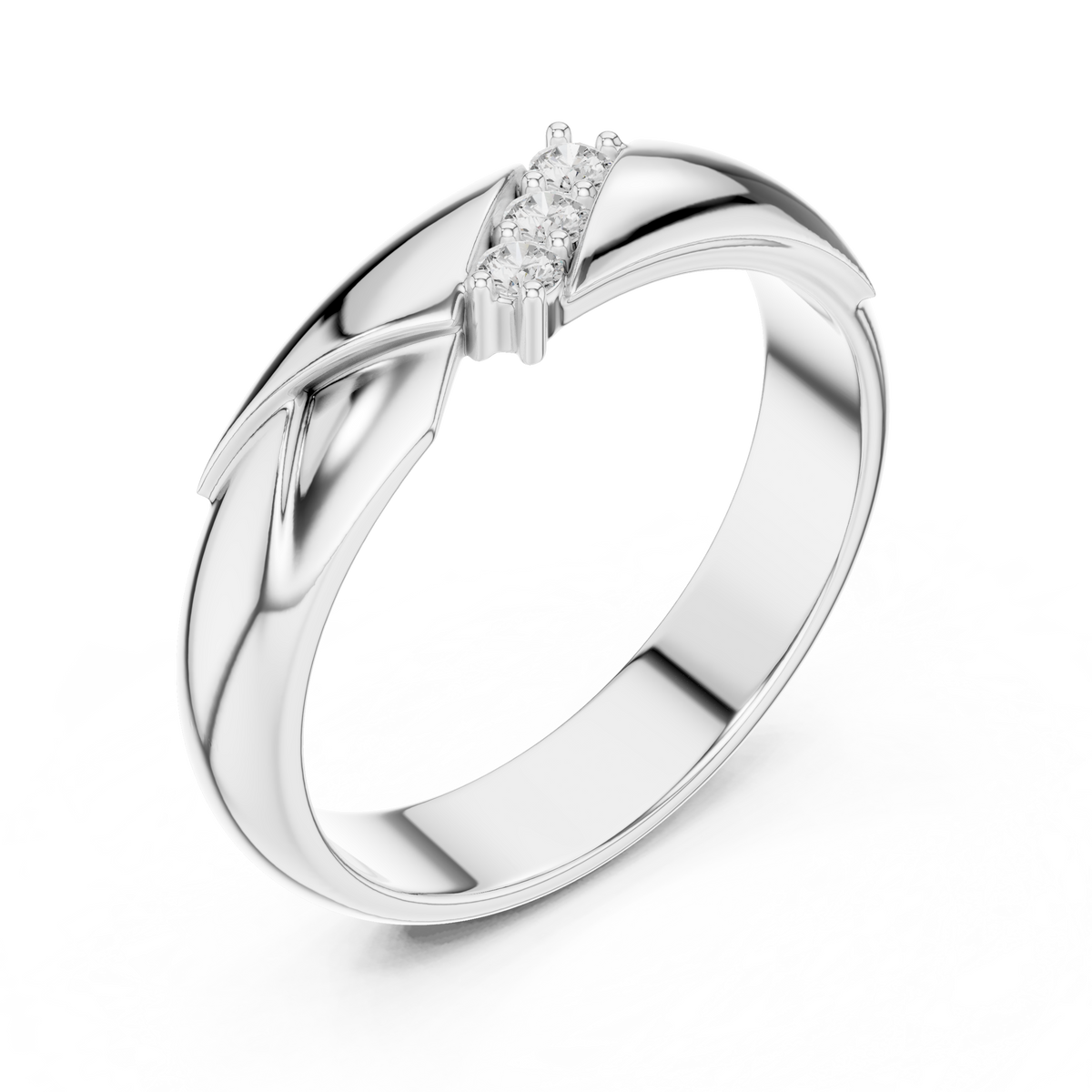 Round Cut Lab Grown Diamond Men's Three Stone Diagonal Wedding Band - View 4