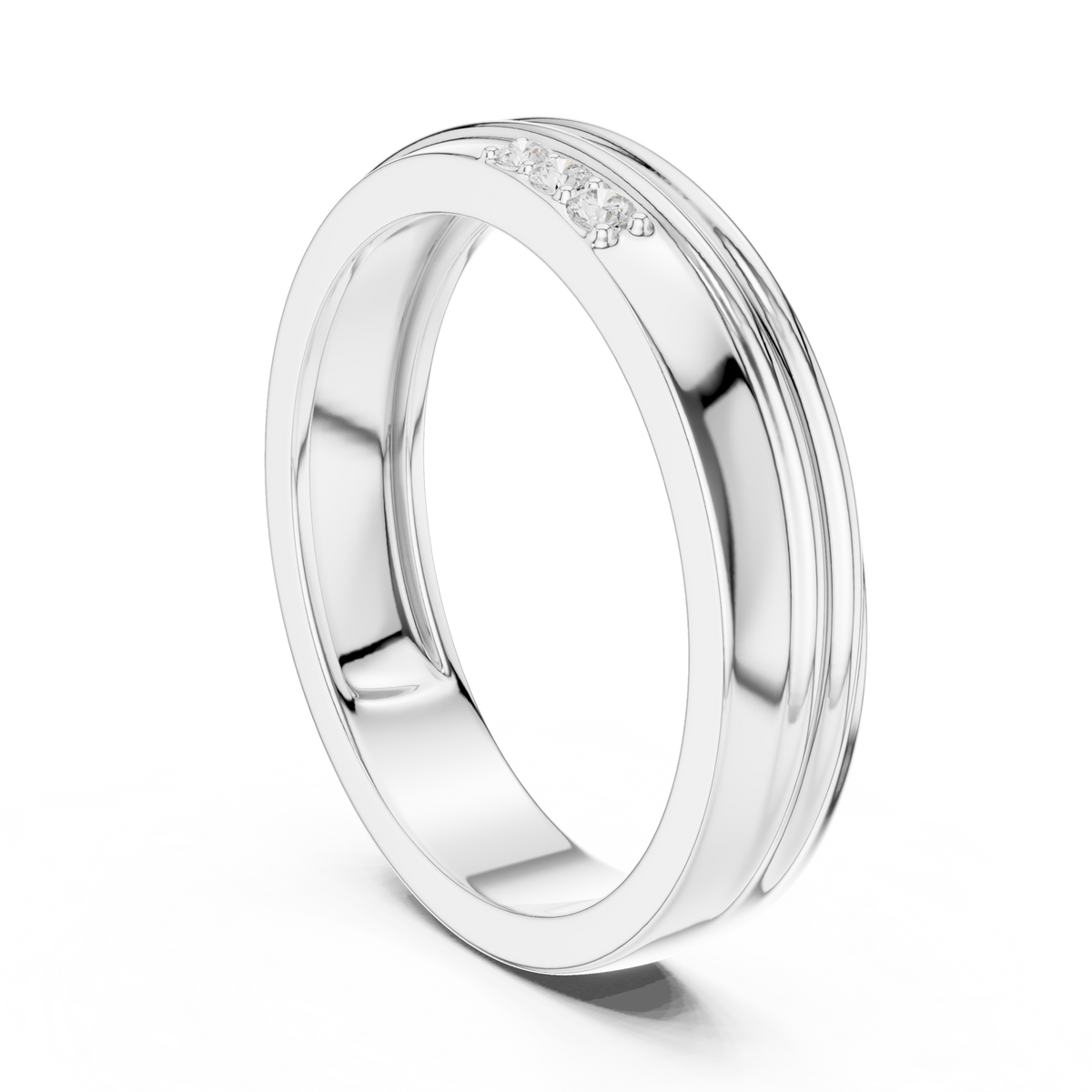 Round Cut Lab Grown Diamond Men's 3 Stone Off Center Accent Band - View 7