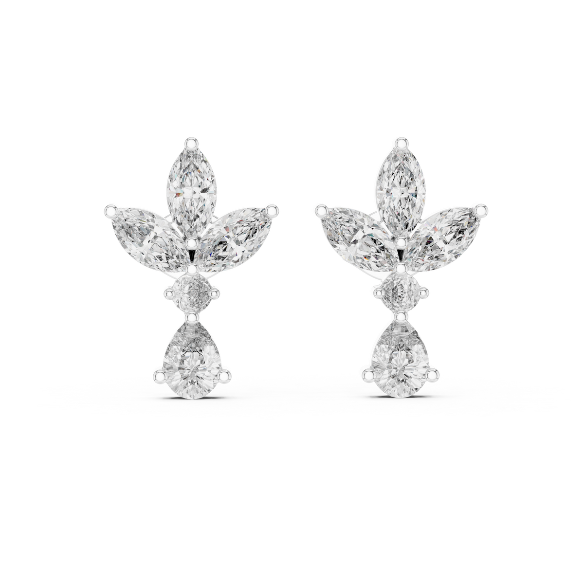 Marquise Butterfly Cluster Moissanite Diamond Drop Stud Earrings - View 10