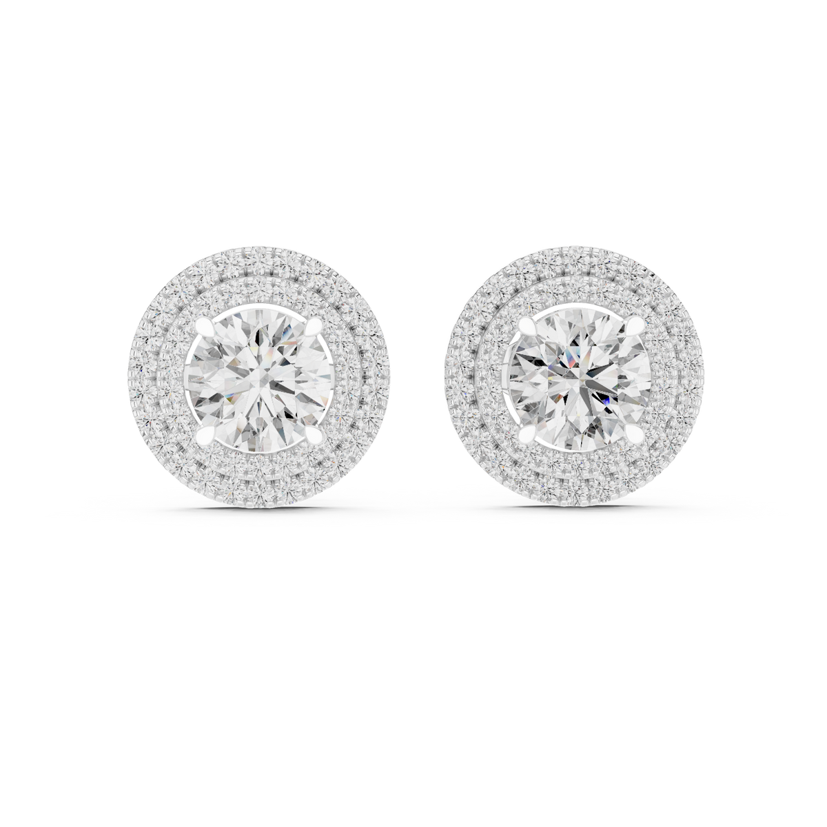 Radiant Aura Round Moissanite Diamond Stud Earrings with Double Halo Setting - View 10