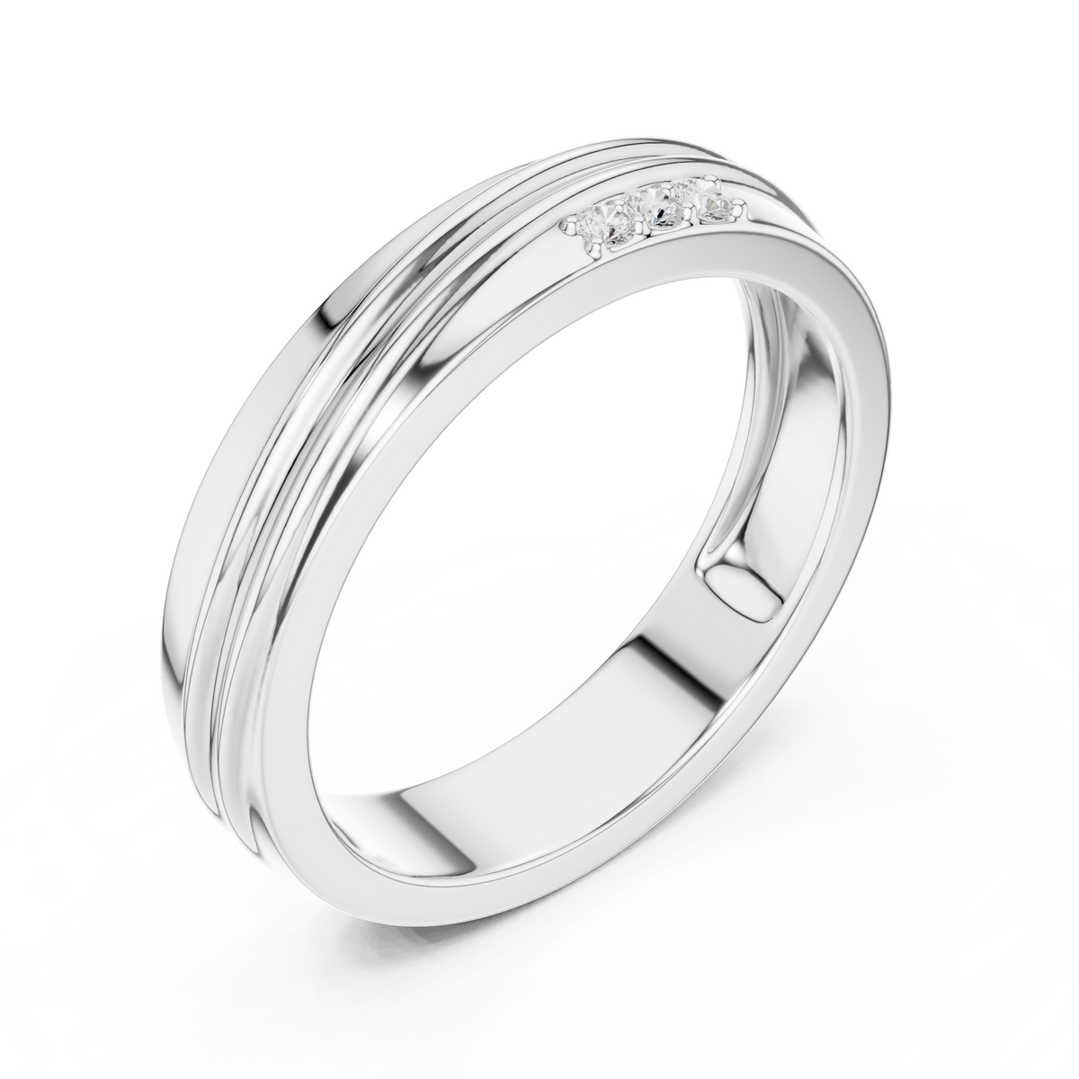 Round Cut Lab Grown Diamond Men's 3 Stone Off Center Accent Band - View 4