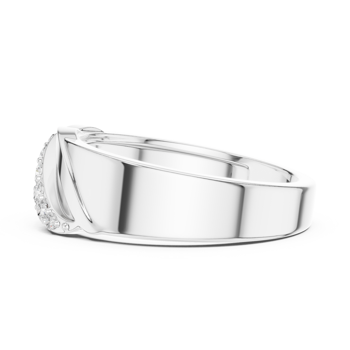 Round Cut Lab Grown Diamond Men's Modern Curved Accent Wedding Ring - View 10