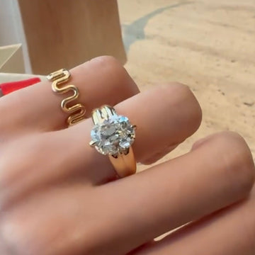 Old Mine Cushion Lab Diamond Solitaire Wedding Ring With Thick Band