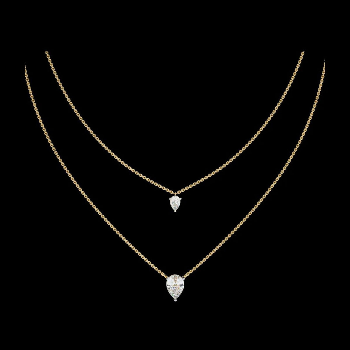 Layered Pear Cut Moissanite Diamond Double Pendant Necklace