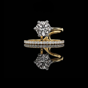 Round Moissanite Diamond Bypass Pave Solitaire Anniversary Ring