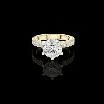 Round Cut Moissanite Diamond Pave Solitaire Engagement Ring