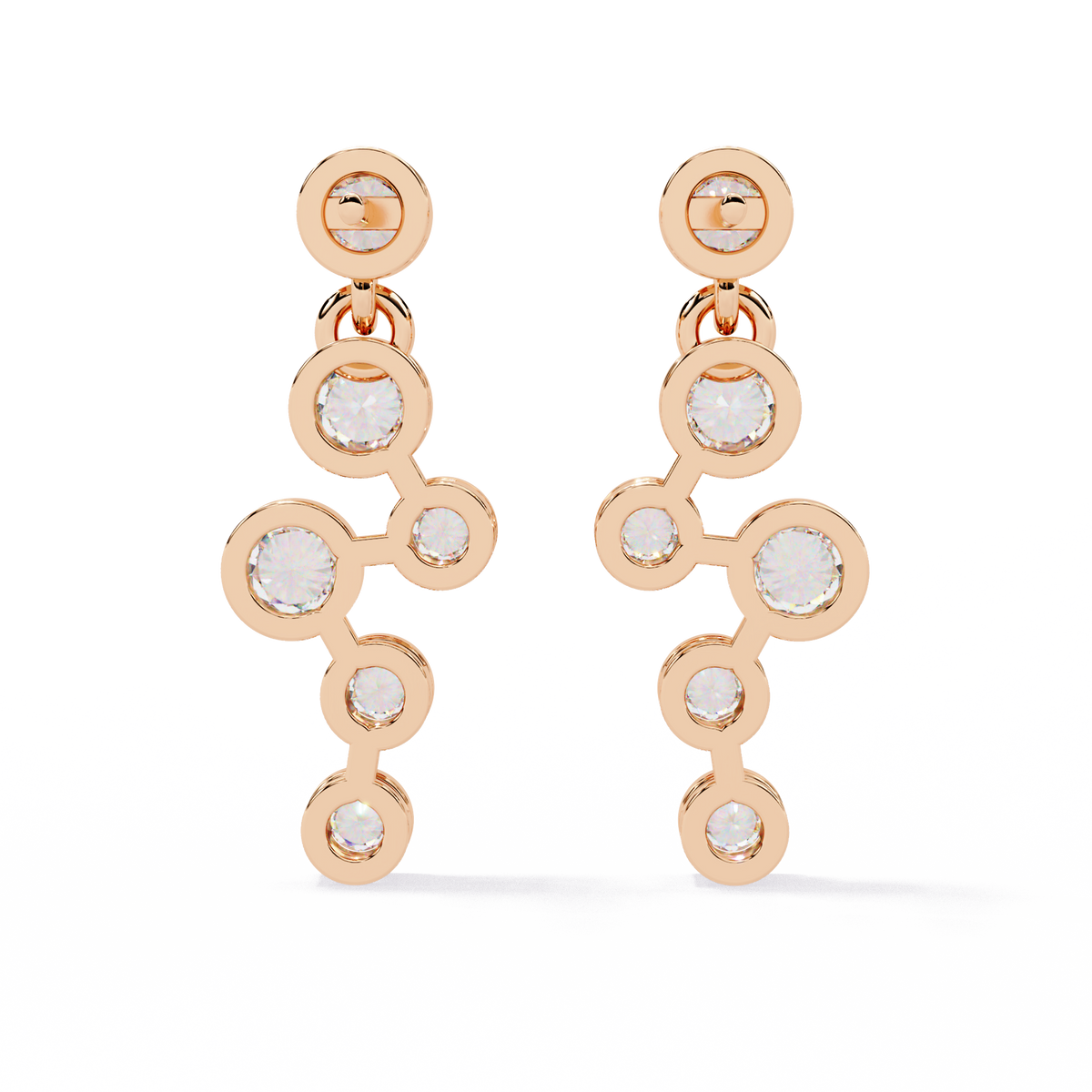 Sophisticated Multi Round Bezel Moissanite Diamond Drop Earrings in Gleaming Gold Finish - View 9
