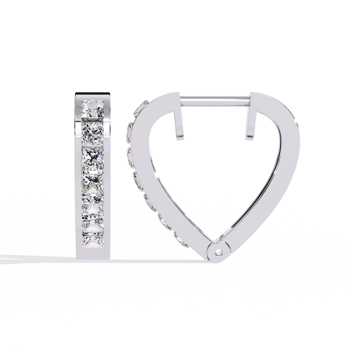 Channel Moissanite Diamond Princess Cut Huggie Hoop Earrings - View 6