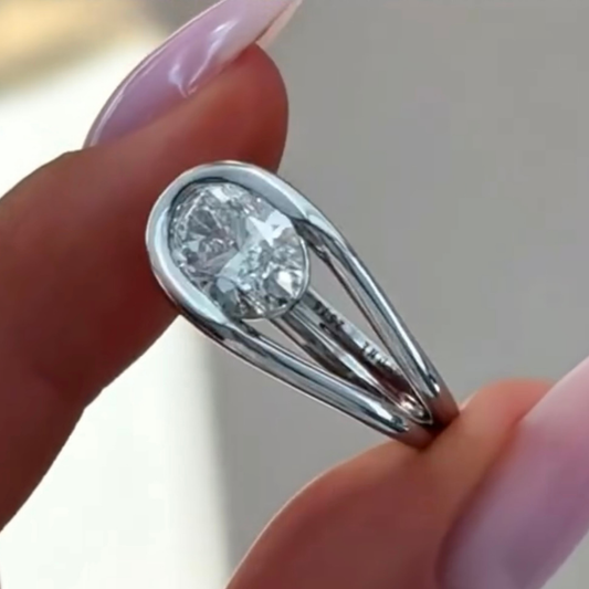 Oval Cut Lab Diamond Bypass Solitaire Engagement Ring - View 2