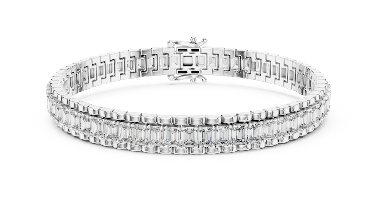 Emerald Cut Moissanite Diamond Inline Tennis Bracelet Sleek Channel Setting - View 3