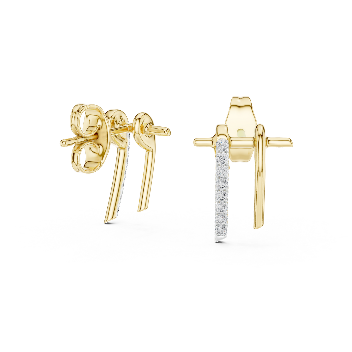 Dual Bar Round Lab Diamond Pavé Drop Stud Earrings with Linear Design - View 7