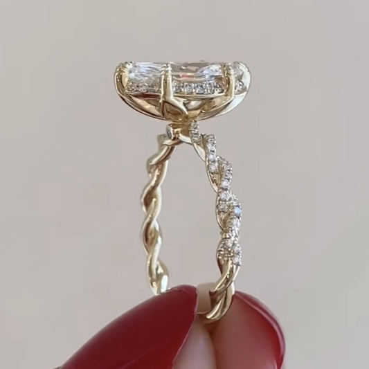 Marquise Cut Lab Diamond Engagement Ring Pave Twisted Band - View 2