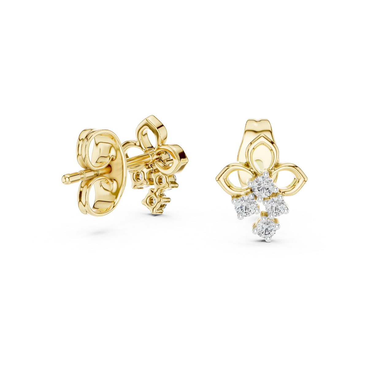 Elowen Clover Round Lab Diamond Drop Stud Earrings with Petite Floral Design - View 7
