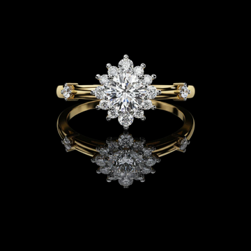 Round Lab Diamond Floral Halo Engagement Ring with Diamond Accents