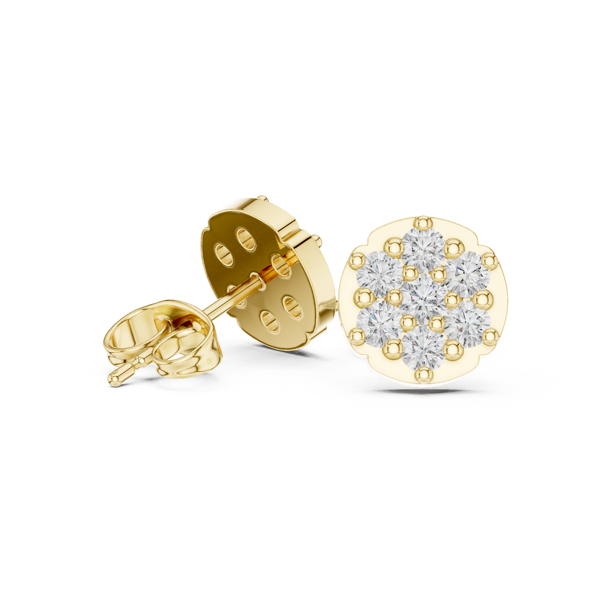 Aurora Halo Blossom Round Moissanite Diamond Cluster Stud Earrings with Rounded Floral Silhouette - View 7