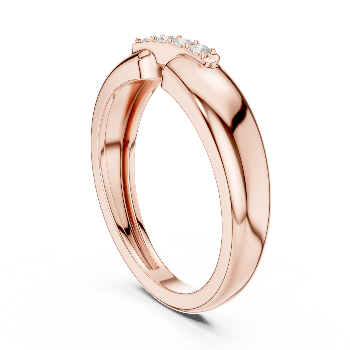 Round Cut Moissanite Diamond Men's Modern Split Shank Gold Band - View 6