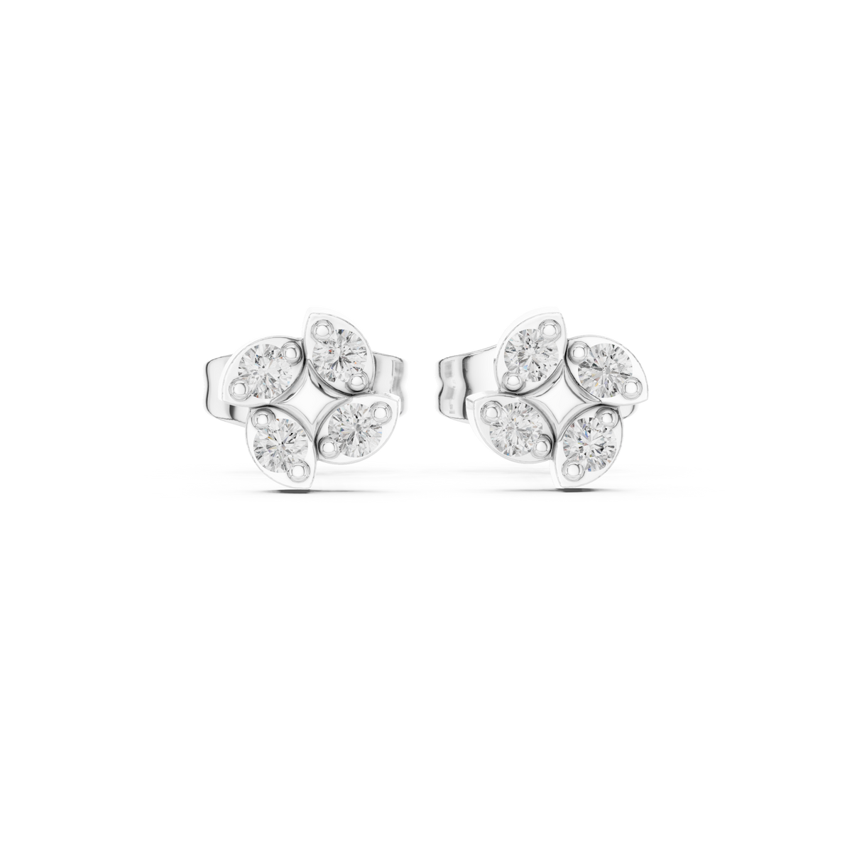 Soft Floral Geometry Petal Curve Round Lab Diamond Stud Earrings - View 3