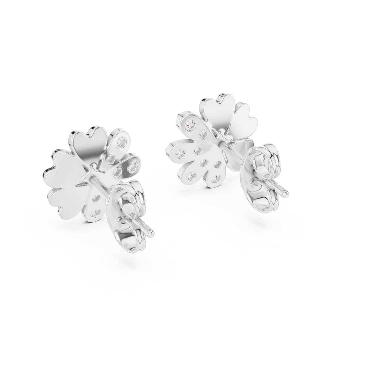 Floral Blossom Round Moissanite Diamond Mixed Petal Stud Earrings - View 12