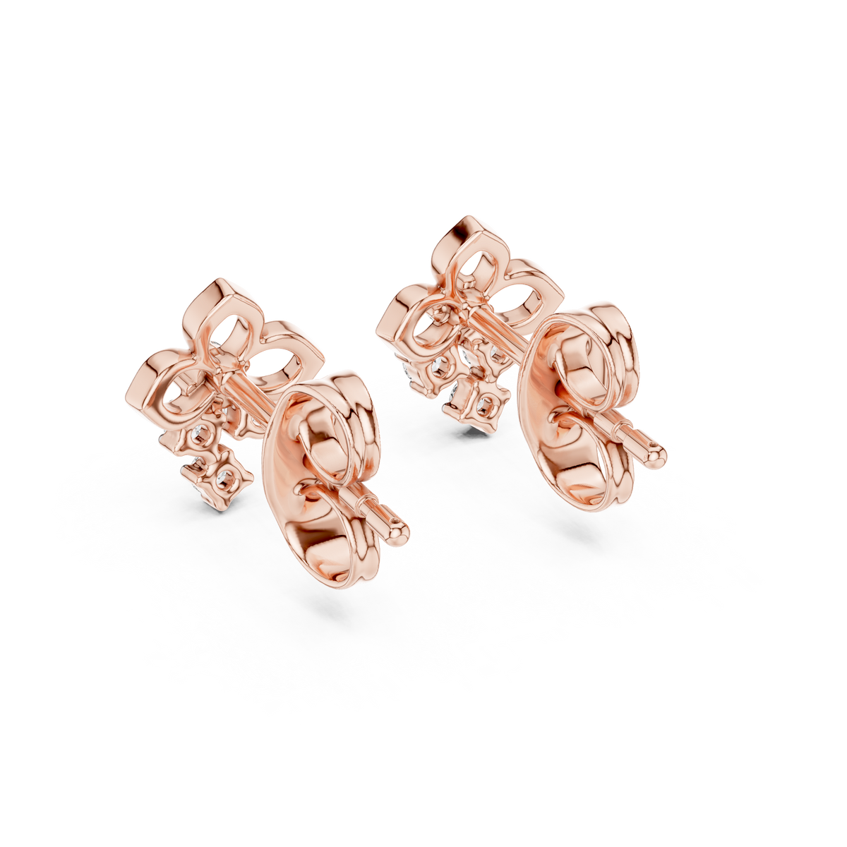 Elowen Clover Round Moissanite Diamond Drop Stud Earrings with Petite Floral Design - View 11