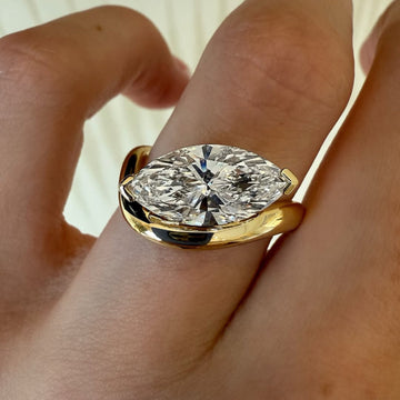 Marquise Moissanite Diamond Solitaire Ring With Wide Curve Band