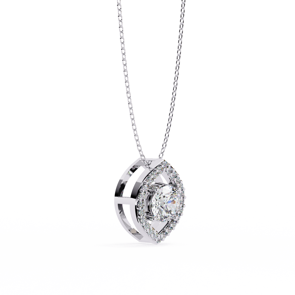 Symmetrical Eye Shape Layering Pendant with Round Lab Grown Diamond - View 4