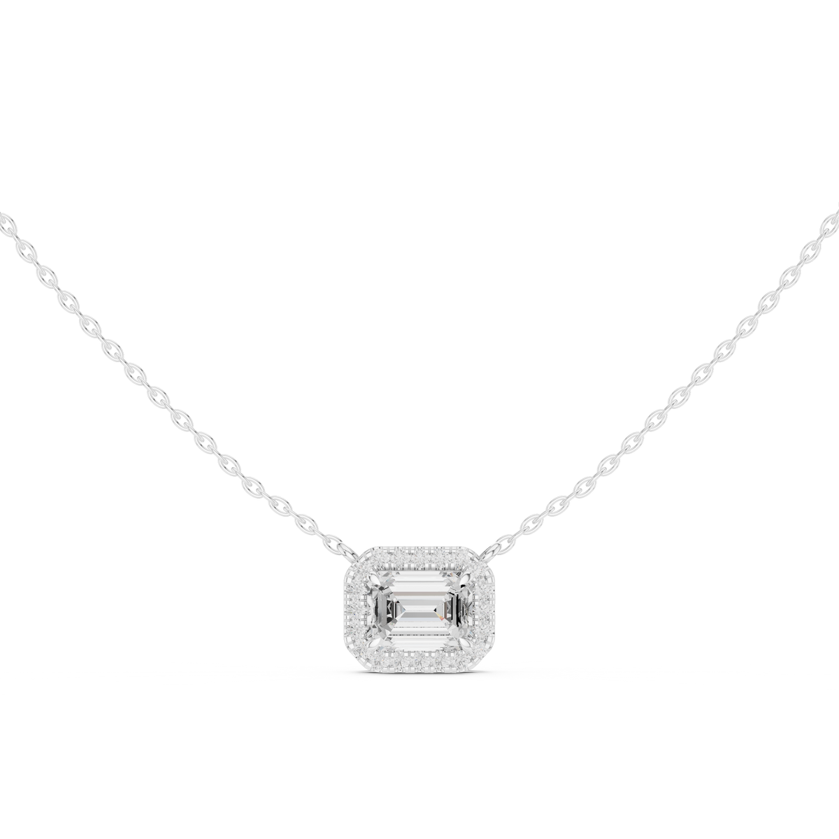Emerald Cut Halo Pendant with Round Lab Grown Diamonds - View 3