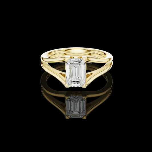 Emerald Cut Split Shank Lab Diamond Solitaire Engagement Ring