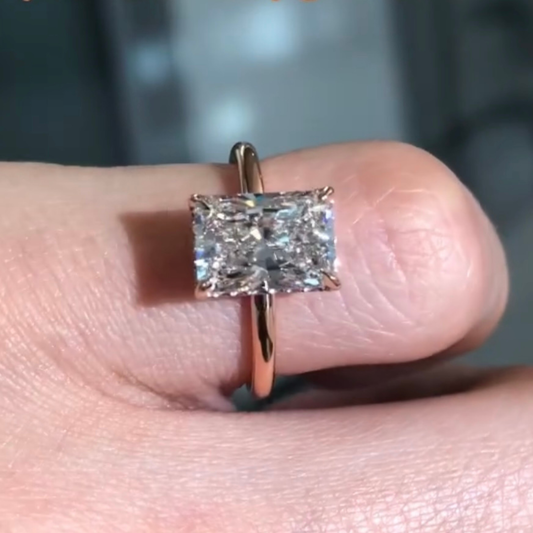 Radiant Cut Lab Diamond Hidden Halo Solitaire Ring - View 2