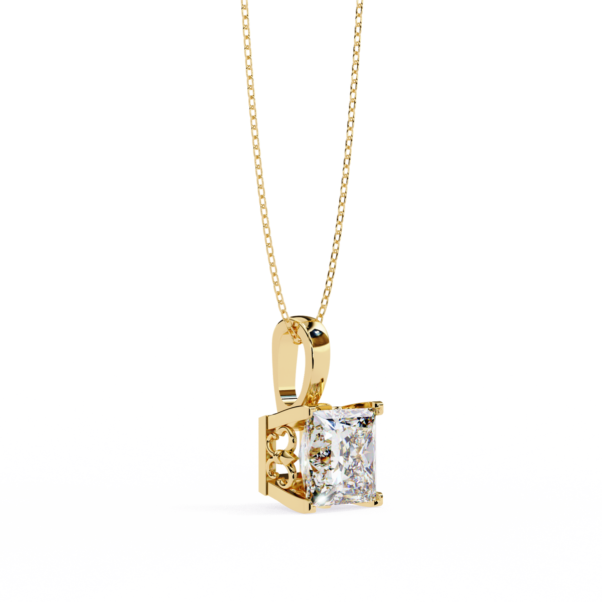 Princess Lab Grown Diamond Solitaire Four Prong Pendant - View 5