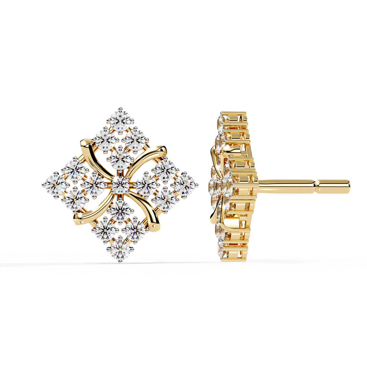 Exquisite Cluster Stud Moissanite Earrings with Brilliant Diamond Floral Sparkle and Elegant Curved Detailing - View 4