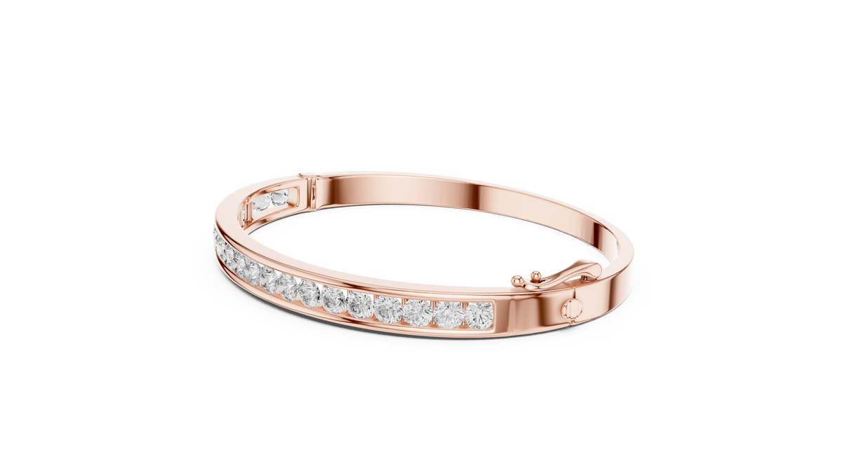 Round Cut Moissanite Diamond Hinged Bangle with Channel Setting - View 5