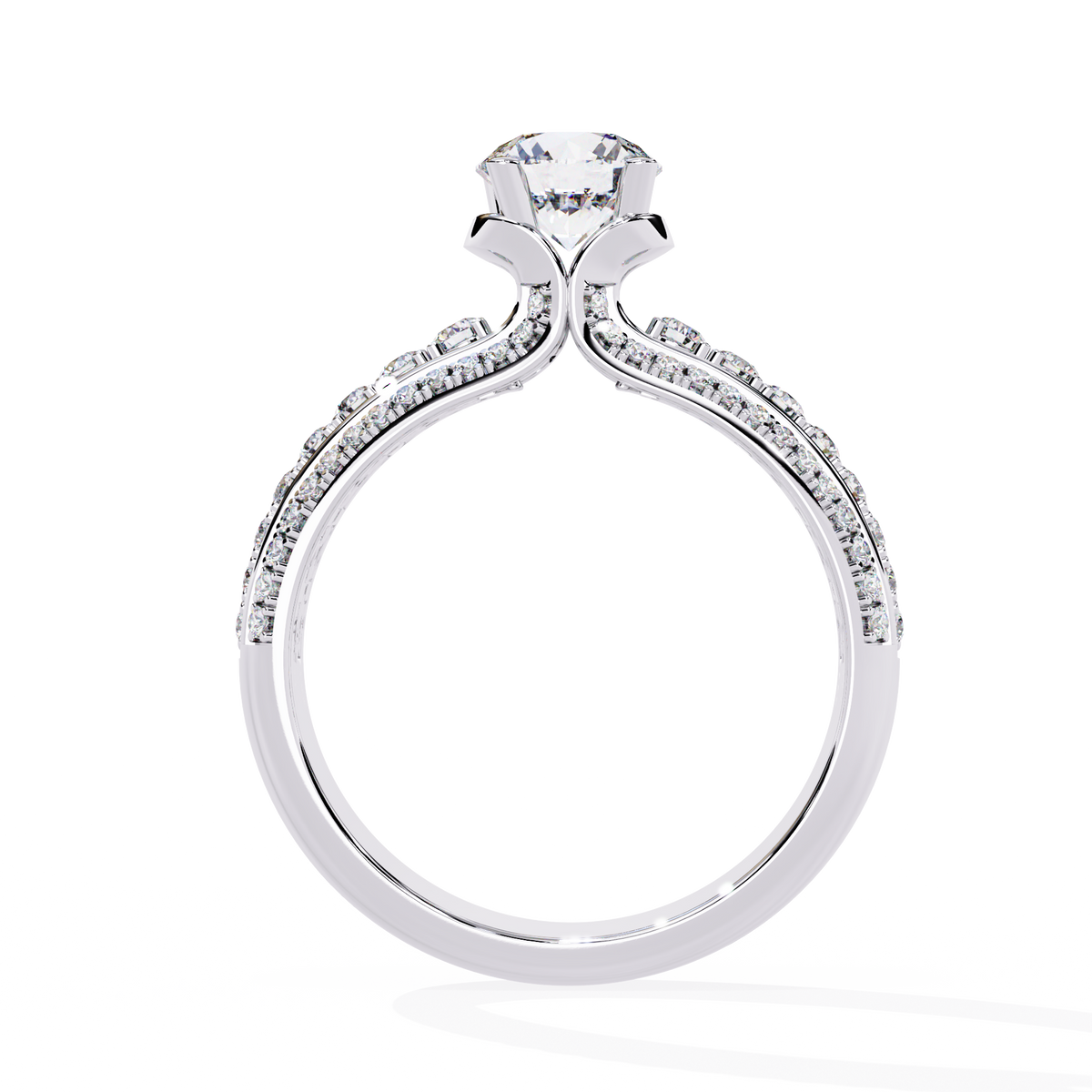 Round Cut Triple Pave Moissanite Diamond Solitaire Engagement Ring - View 7