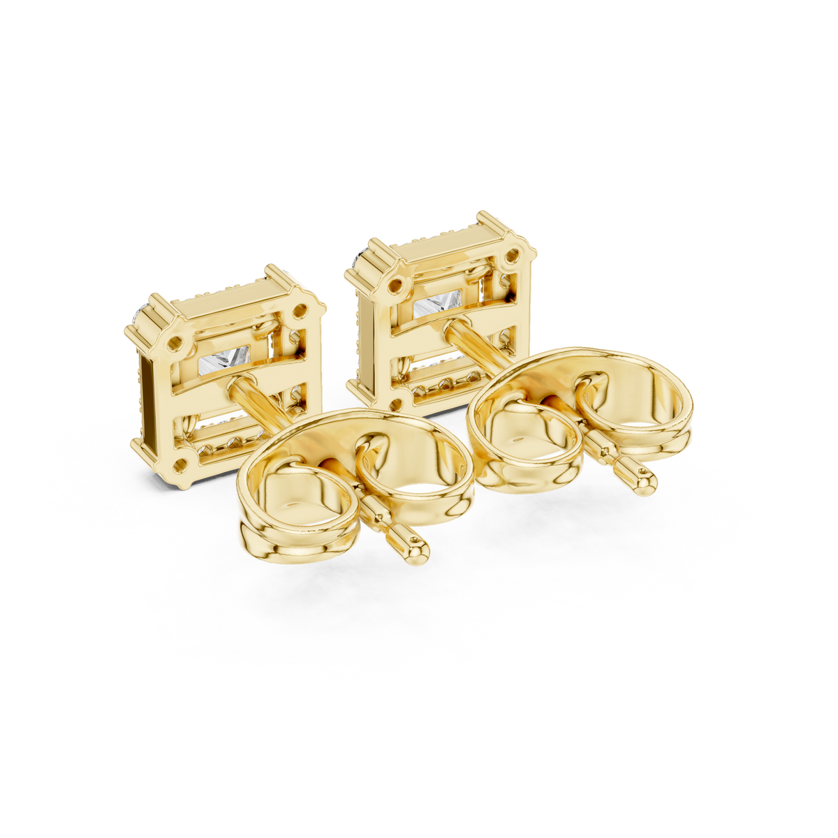 Princess Cut Lab Grown Diamond Square Halo Stud Earring - View 10