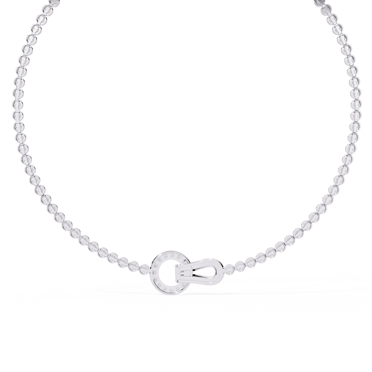 Pave Buckle Clasp Round Lab Grown Diamond Tennis Necklace - View 10