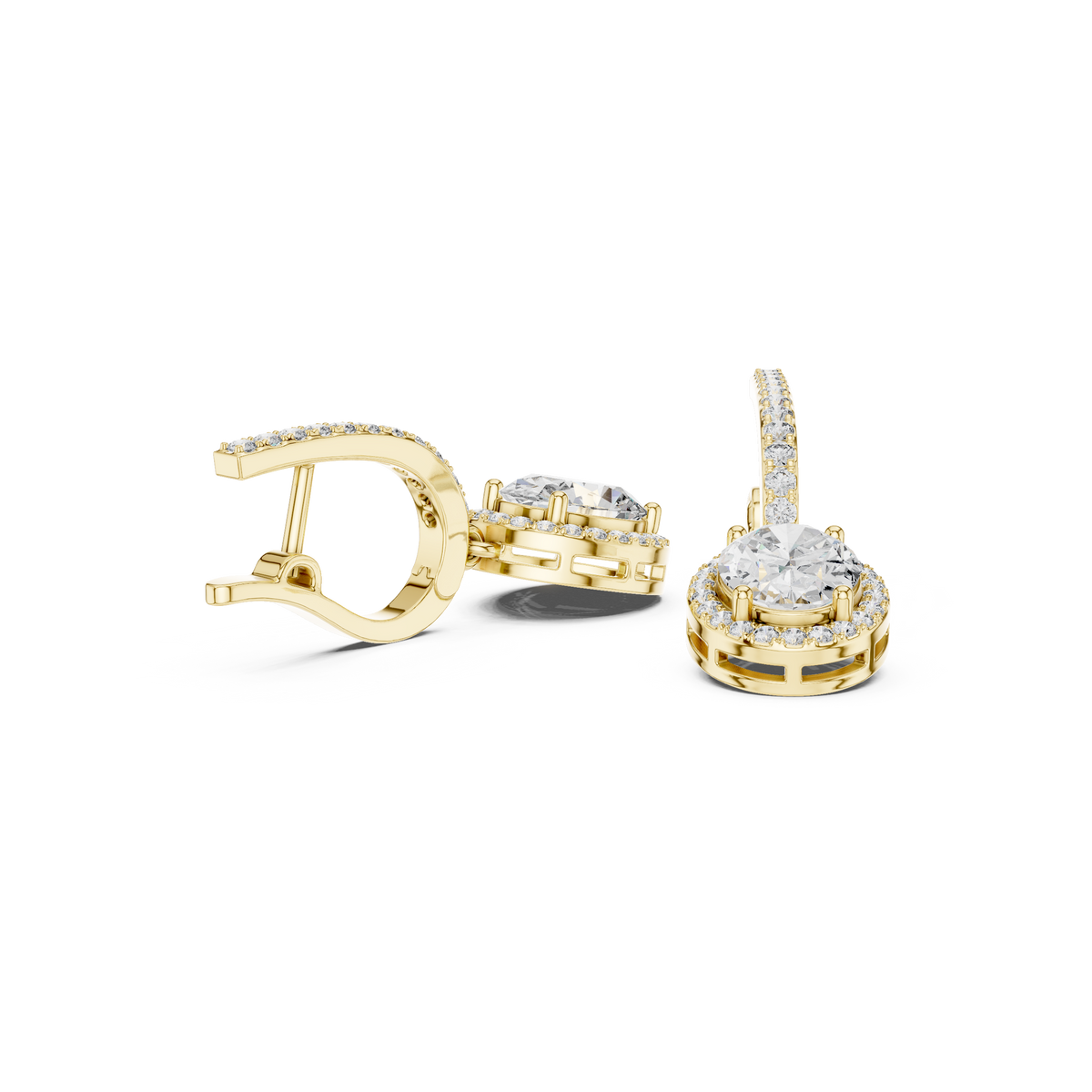 Oval Cut Lab Grown Diamond Halo Dangle Huggie Hoop Earrings Rose Gold - View 13