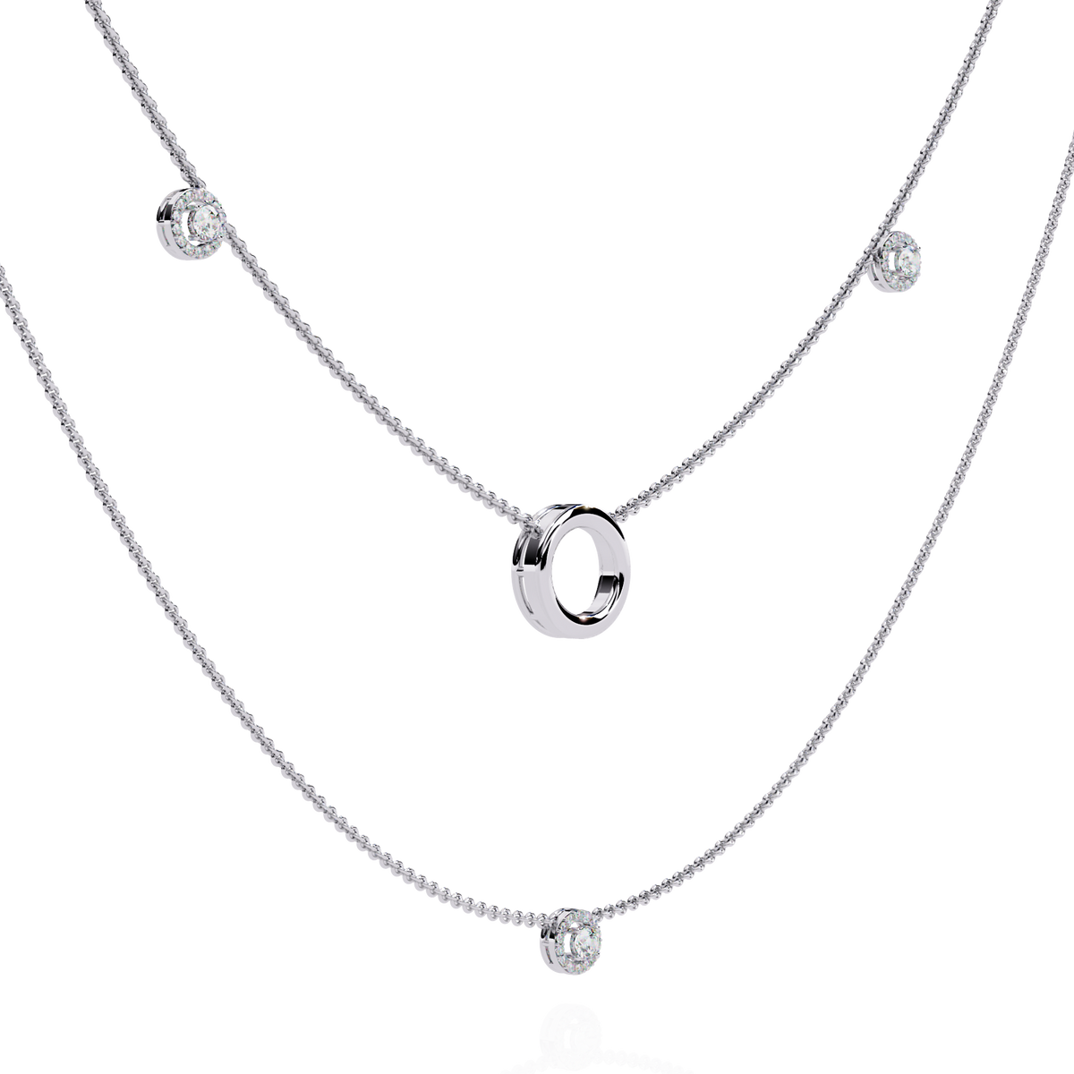 Layered Open Circle Bezel Moissanite Diamond Double Necklace - View 6
