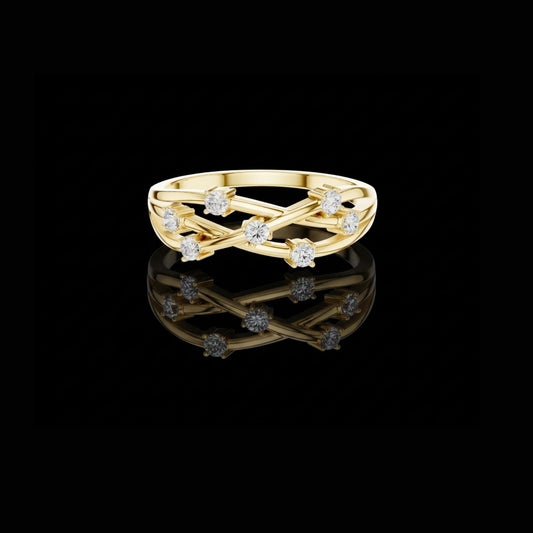 Round Cut Moissanite Diamond Criss Cross Multi Band Ring