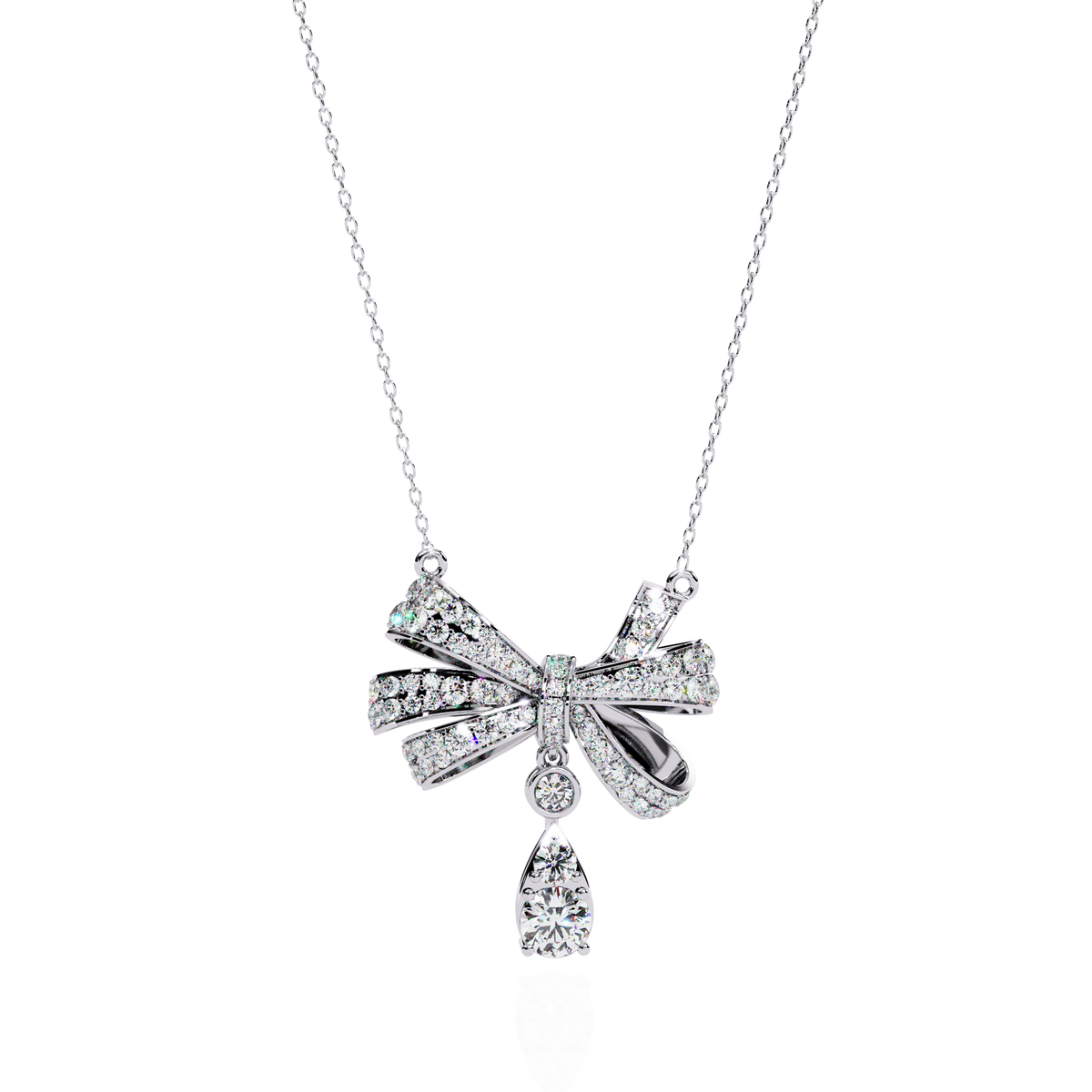 Ribbon Bow Pave Lab Grown Diamond Necklace With Pear Drop - View 3
