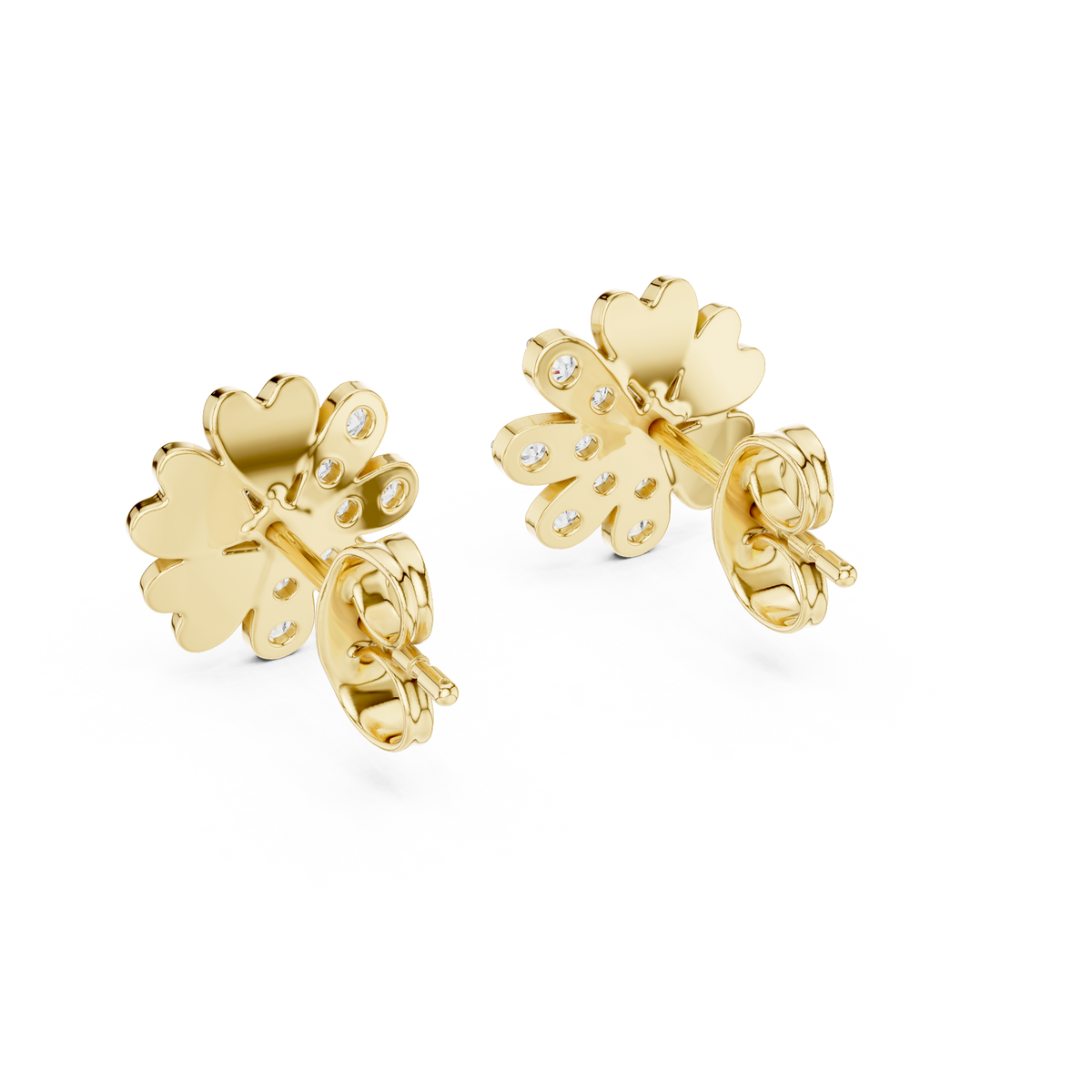 Floral Blossom Round Moissanite Diamond Mixed Petal Stud Earrings - View 10
